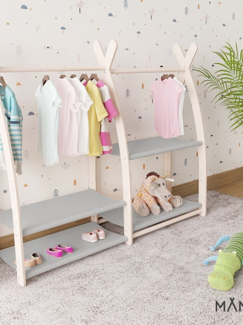 Portant à vêtements enfant mamoi bois naturel 106 × 32 × 95 cm Gris - Kiabi