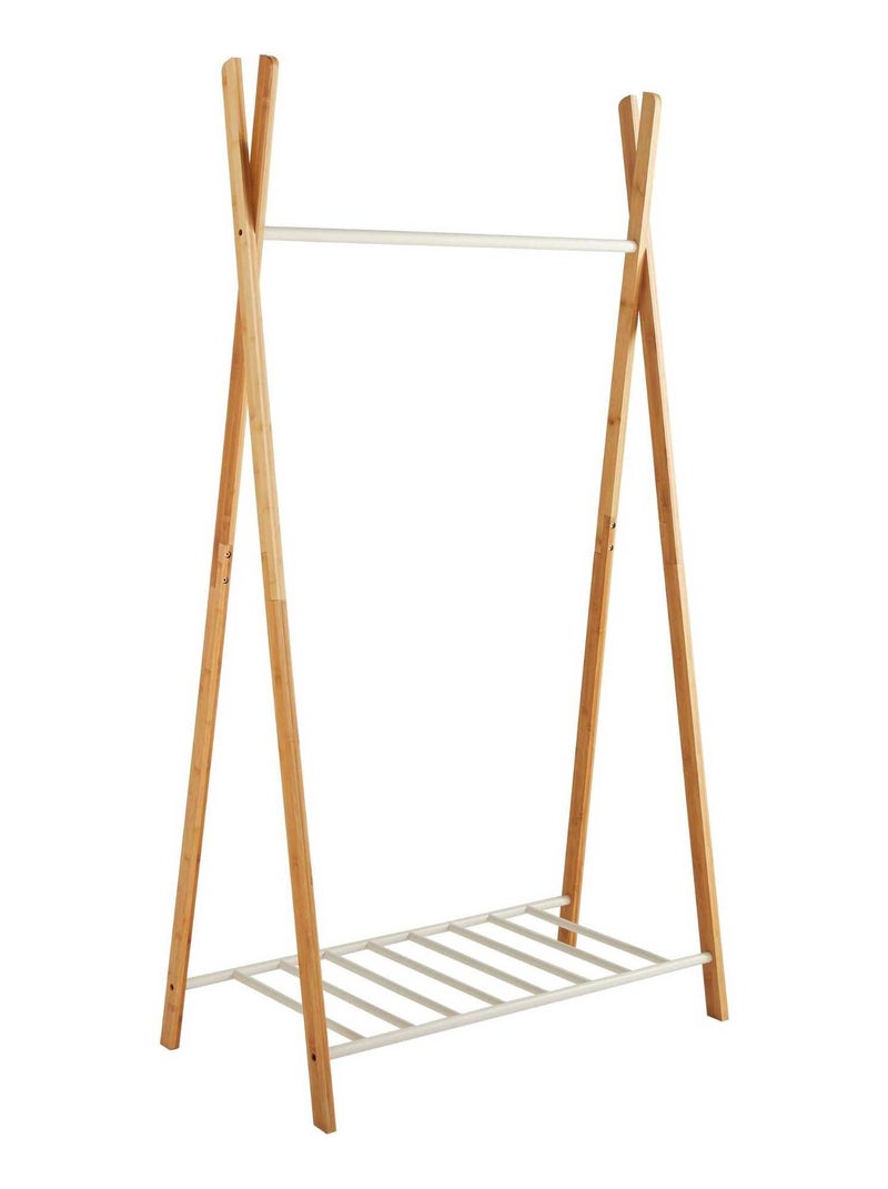 Portant à vêtements et chaussures Yaka en bambou et métal beige - 173x50x93cm Beige - Kiabi