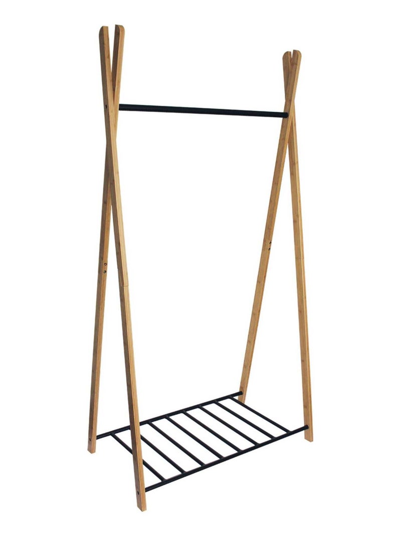 Portant à vêtements et chaussures Yaka en bambou et métal noir - 173x50x93cm Noir - Kiabi