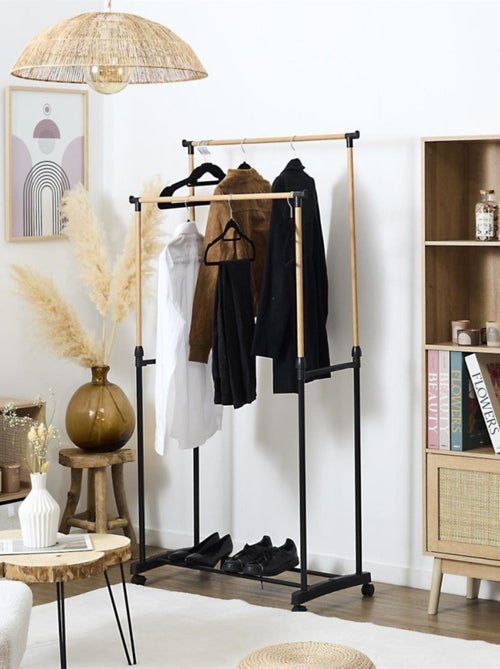 Portant double à roulettes effet bois - Kiabi