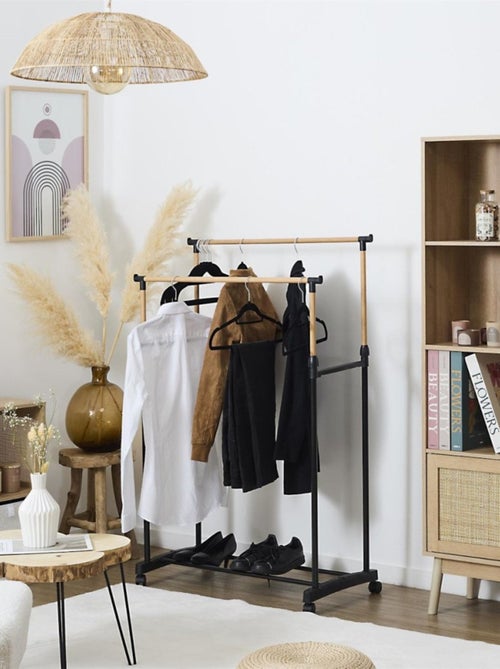 Portant double à roulettes effet bois - Kiabi