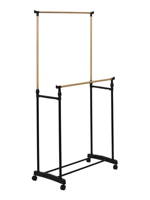 Portant double à roulettes effet bois - Kiabi