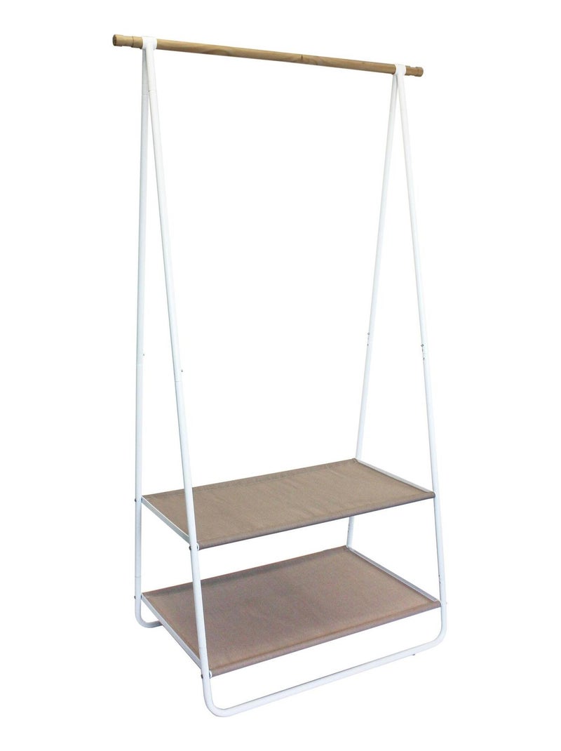 Portant en bois, métal et textilène - Blanc, naturel - 1 barre de penderie, 2 étagères - 55x95x171cm Blanc - Kiabi