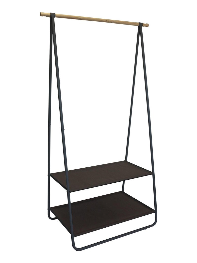 Portant en bois, métal et textilène - Noir, naturel - 1 barre de penderie, 2 étagères - 55x95x171cm Noir - Kiabi