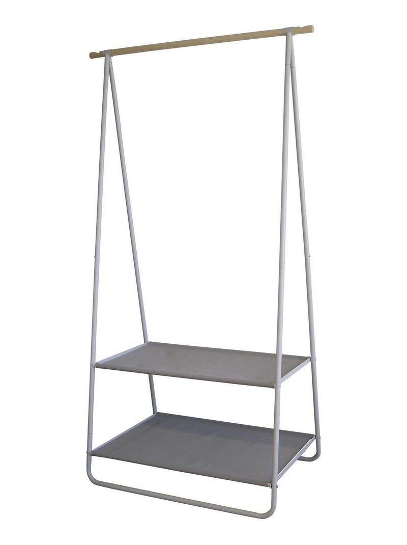 Portant en bois, métal et textilène - Taupe, naturel - 1 barre de penderie, 2 étagères - 55x95x171cm Gris taupe - Kiabi