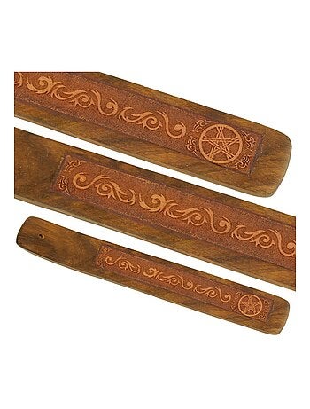 Porte bâton d'encens en bois motif Pentacle