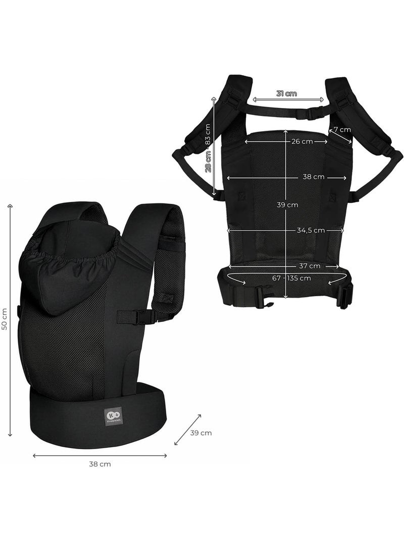 Porte-bébé Kinderkraft CARRYBEE ergonomique 2 positions coton maille respirante capuche Noir - Kiabi