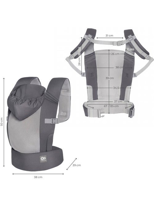 Porte-bébé Kinderkraft CARRYBEE léger maille aérée portage avant/dos réglages intuitifs 20 kg - Kiabi