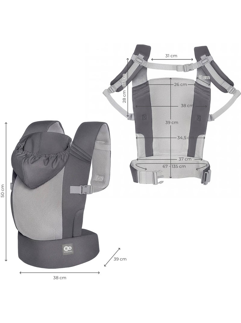Porte-bébé Kinderkraft CARRYBEE léger maille aérée portage avant/dos réglages intuitifs 20 kg Gris - Kiabi