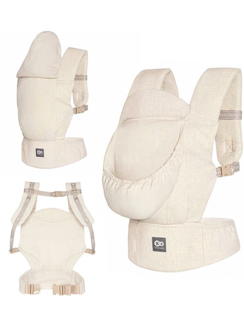 Porte-bébé Kinderkraft ELARA ergonomique lin coton panneau réglable 2 positions capuche - Kiabi