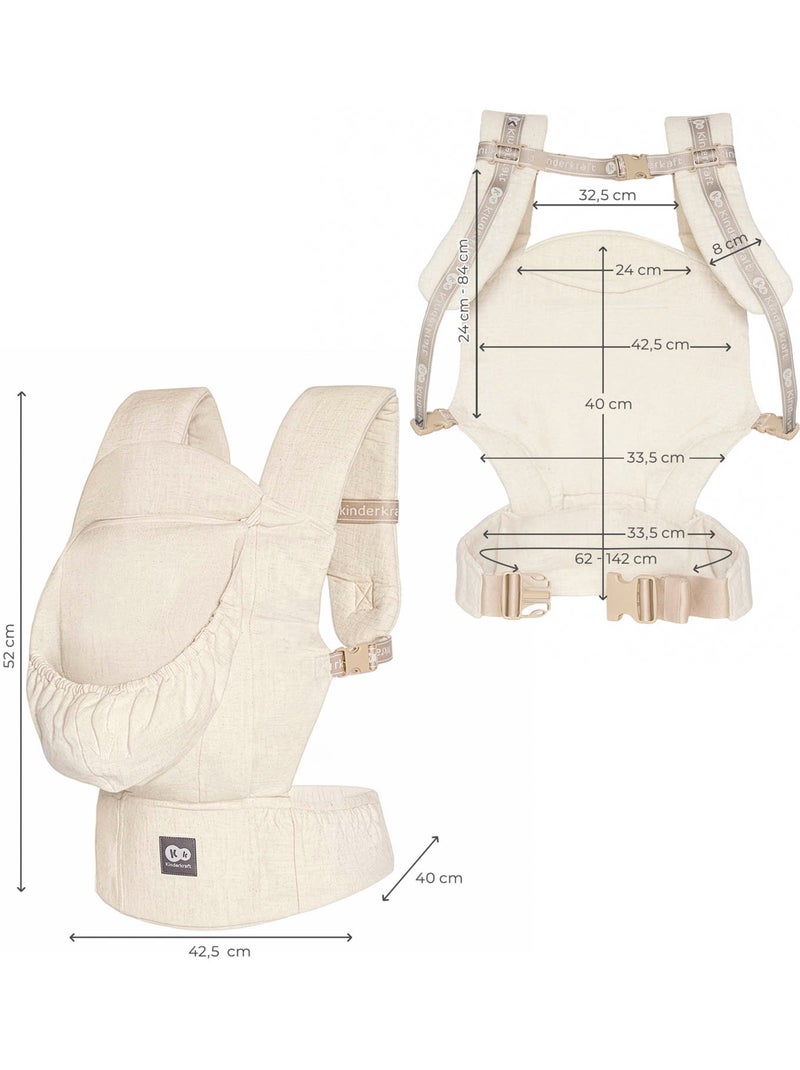 Porte-bébé Kinderkraft ELARA ergonomique lin coton panneau réglable 2 positions capuche Beige - Kiabi