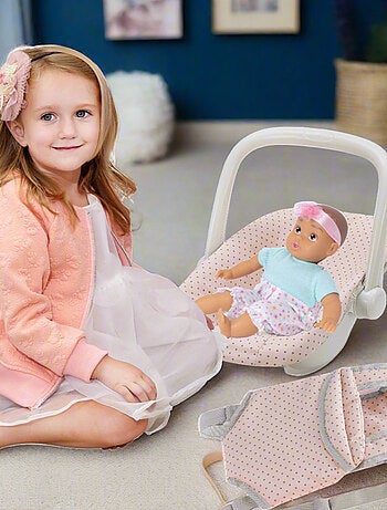 Porte-bébé poupée et siège auto rose pour poupées 46 cm