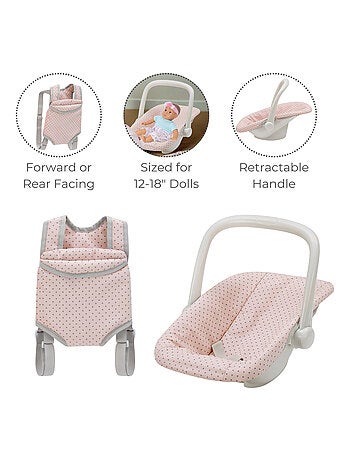 Porte-bébé poupée et siège auto rose pour poupées 46 cm