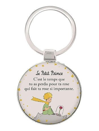Porte clefs rond en métal le Petit Prince blanc 4 cm