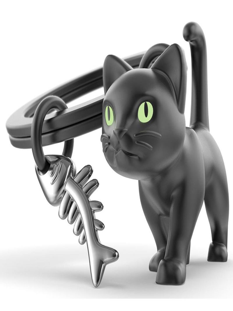 Porte-clés chat noir yeux phosphorescents Noir - Kiabi