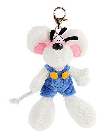Porte-clés peluche Diddl en salopette bleue 15 cm