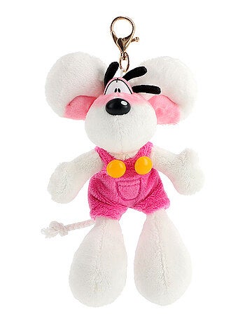 Porte-clés peluche Diddl en salopette rose 15 cm