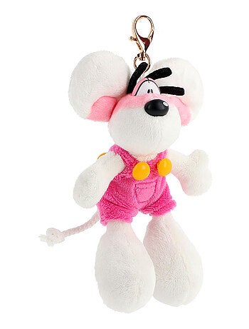 Porte-clés peluche Diddl en salopette rose 15 cm