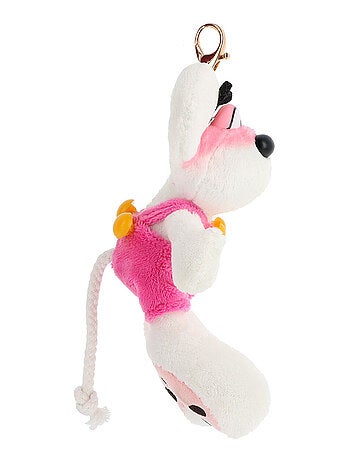 Porte-clés peluche Diddl en salopette rose 15 cm