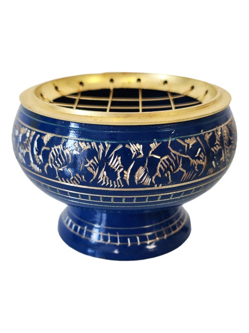 Porte encens à charbon bleu en laiton - Kiabi