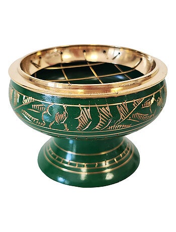 Porte encens à charbon vert en laiton