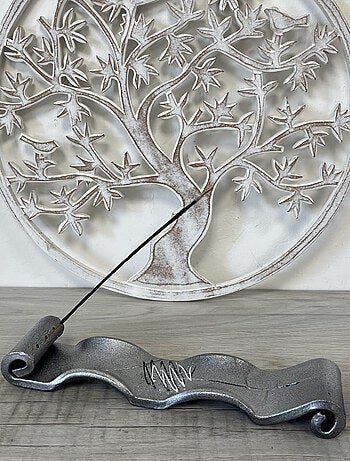 Porte encens artisanal gris métallisé