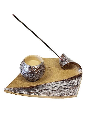 Porte-encens artisanal pour bâtons, cônes et charbon marron