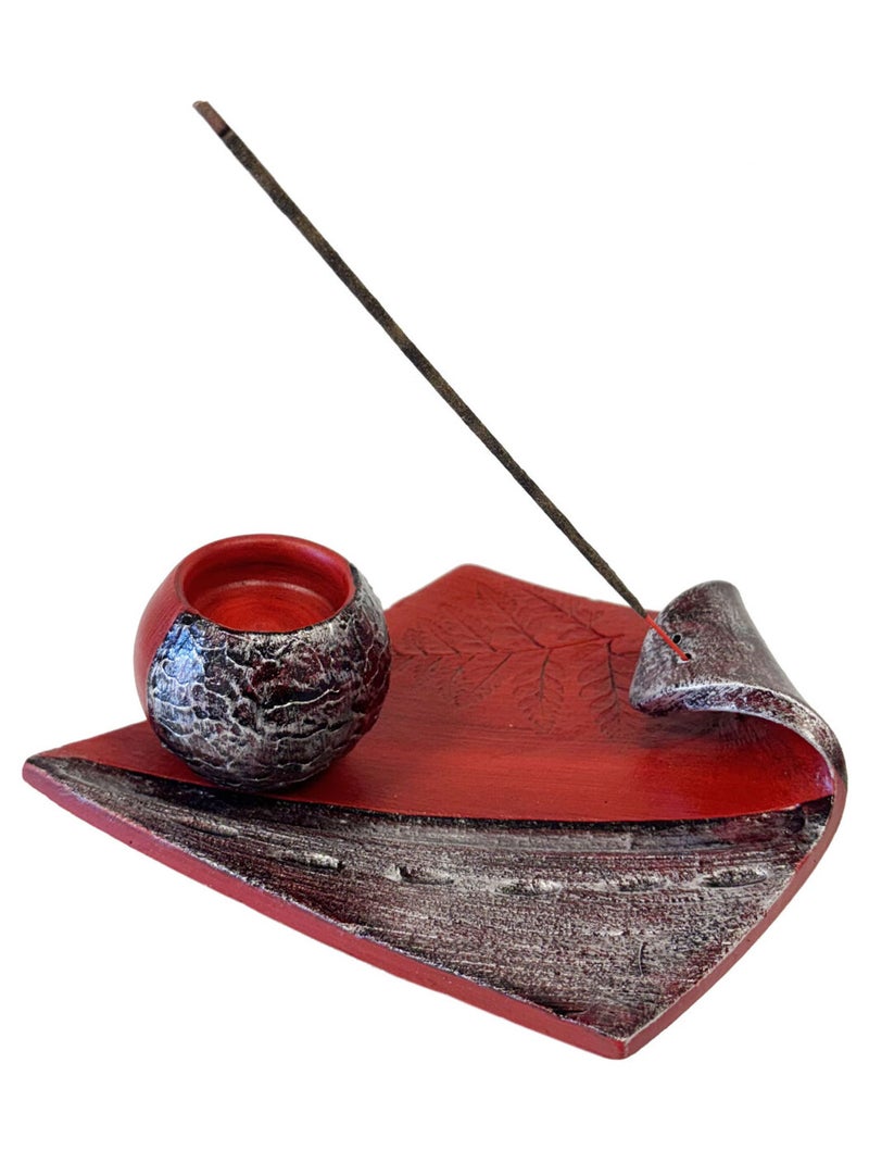 Porte-encens artisanal pour bâtons, cônes et charbon rouge Rouge - Kiabi
