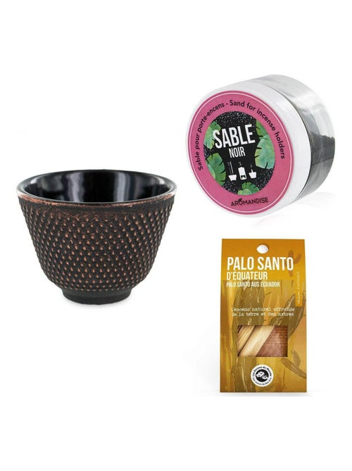 Porte-encens coupelle Noir et Doré + Sable noir + - Aromandise - Kiabi
