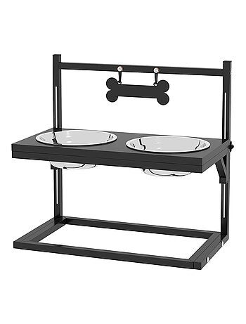 Porte-gamelles double chien surélevée hauteur réglable métal noir