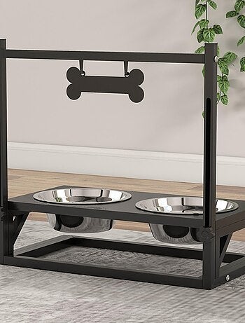 Porte-gamelles double chien surélevée hauteur réglable métal noir