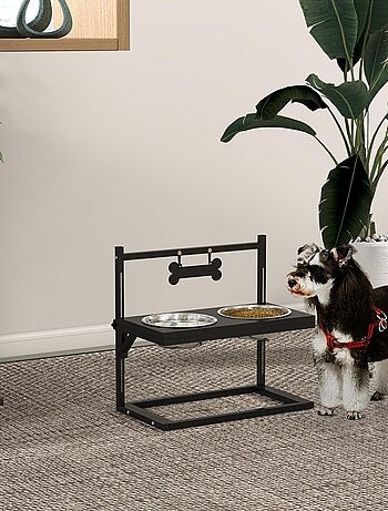 Porte-gamelles double chien surélevée hauteur réglable métal noir