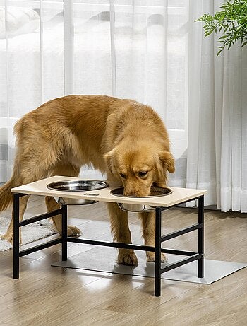 Porte-gamelles double chien surélevée réglable avec tapis