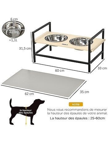 Porte-gamelles double chien surélevée réglable avec tapis