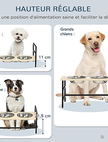 Porte-gamelles double chien surélevée réglable avec tapis