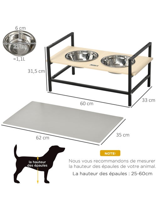 Porte-gamelles double chien surélevée réglable avec tapis - Kiabi