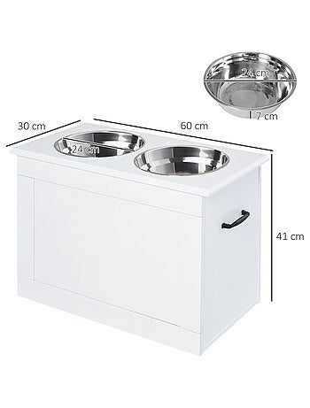Porte-gamelles surélevé 2 gamelles avec coffre blanc