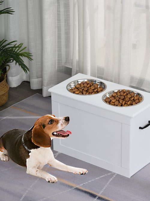 Porte-gamelles surélevé 2 gamelles avec coffre blanc - Kiabi