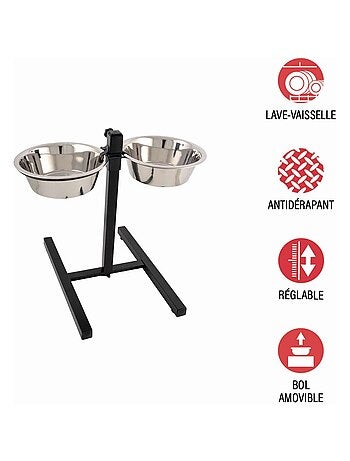 Porte-gamelles surélevé bar à chien avec 2 bols inox
