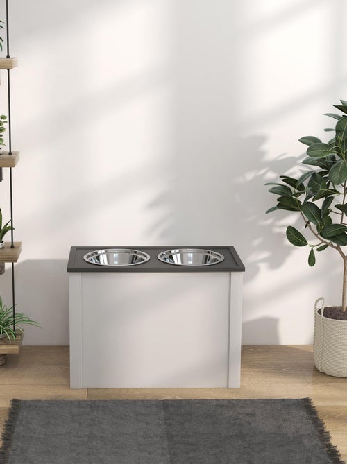 Porte-gamelles surélevé rangement 2 en 1 - tiroir, 2 gamelles - blanc gris - Kiabi