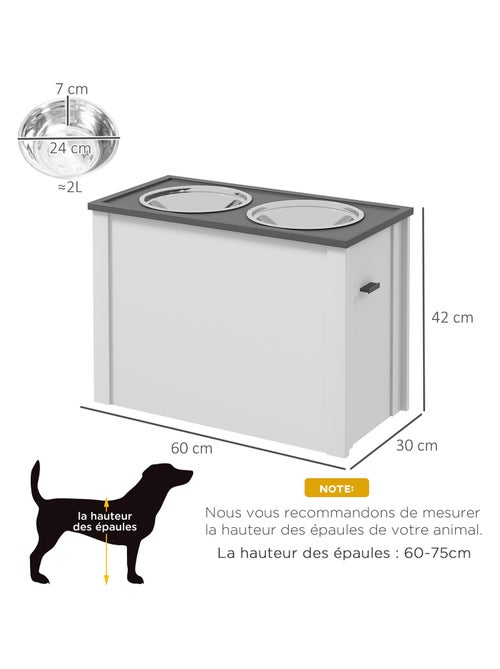 Porte-gamelles surélevé rangement 2 en 1 - tiroir, 2 gamelles - blanc gris - Kiabi