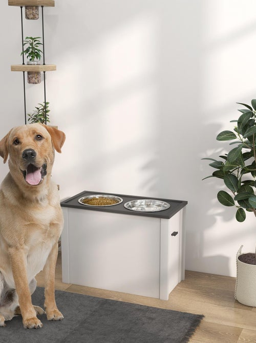 Porte-gamelles surélevé rangement 2 en 1 - tiroir, 2 gamelles - blanc gris - Kiabi