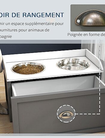 Porte-gamelles surélevé rangement 2 en 1 - tiroir, 2 gamelles