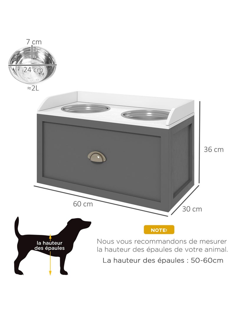 Porte-gamelles surélevé rangement 2 en 1 - tiroir, 2 gamelles Gris - Kiabi