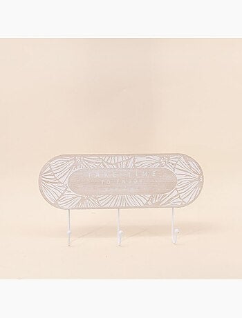 Porte manteau 3 têtes en bois et métal blanc