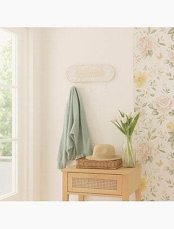 Porte manteau 3 têtes en bois et métal blanc