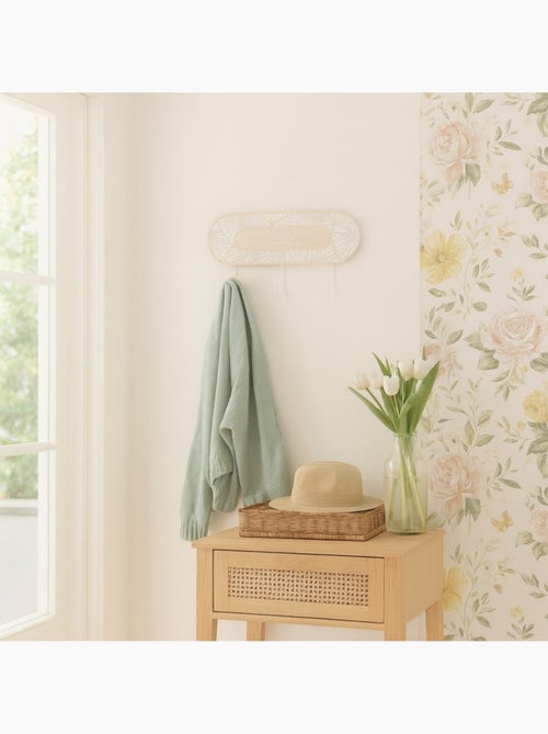 Porte manteau 3 têtes en bois et métal blanc - Kiabi