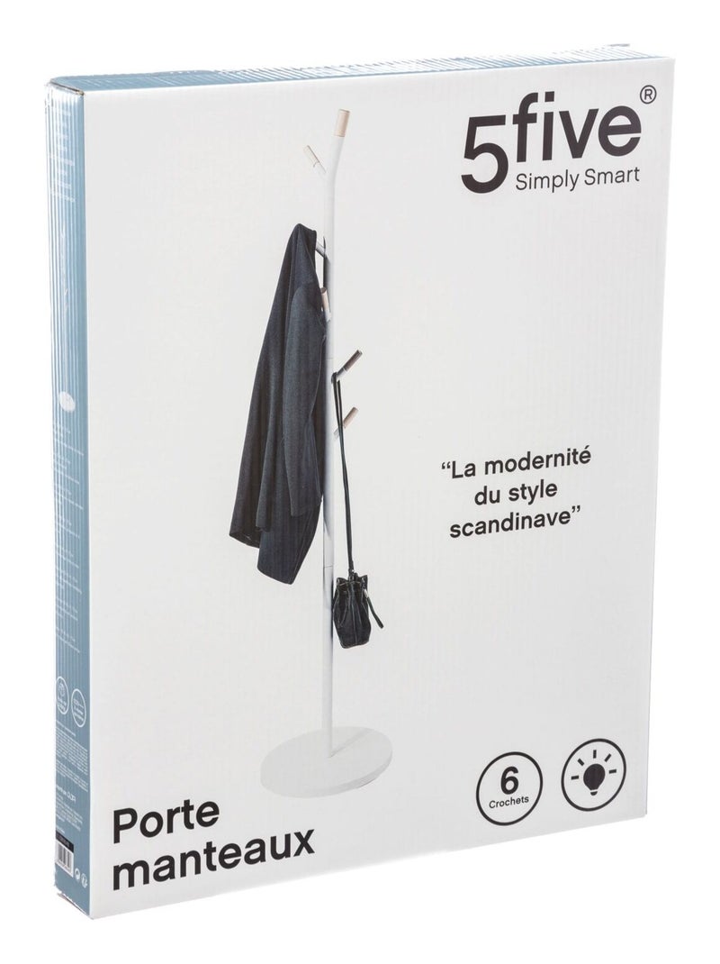 Porte Manteau en métal et MDF avec 6 tiges Blanc - Kiabi