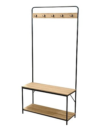 Porte-manteau Friends en MDF et Métal 5 accroches - L.80 cm x H.170 cm - Beige et Noir