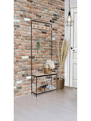 Porte-manteau Friends en MDF et Métal 5 accroches - L.80 cm x H.170 cm - Beige et Noir